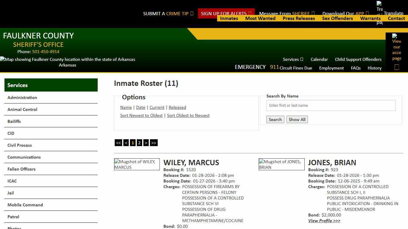 Inmate Roster - Released Inmates Booking Date Descending - Faulkner County Sheriff's Office