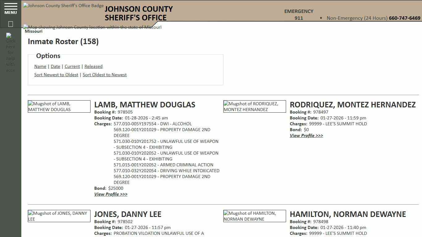 Inmate Roster - Current Inmates Booking Date Descending - Johnson County Sheriff MO