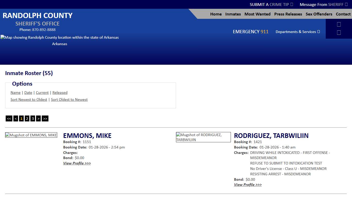 Inmate Roster - Current Inmates Booking Date Descending - Randolph County Sheriff AR
