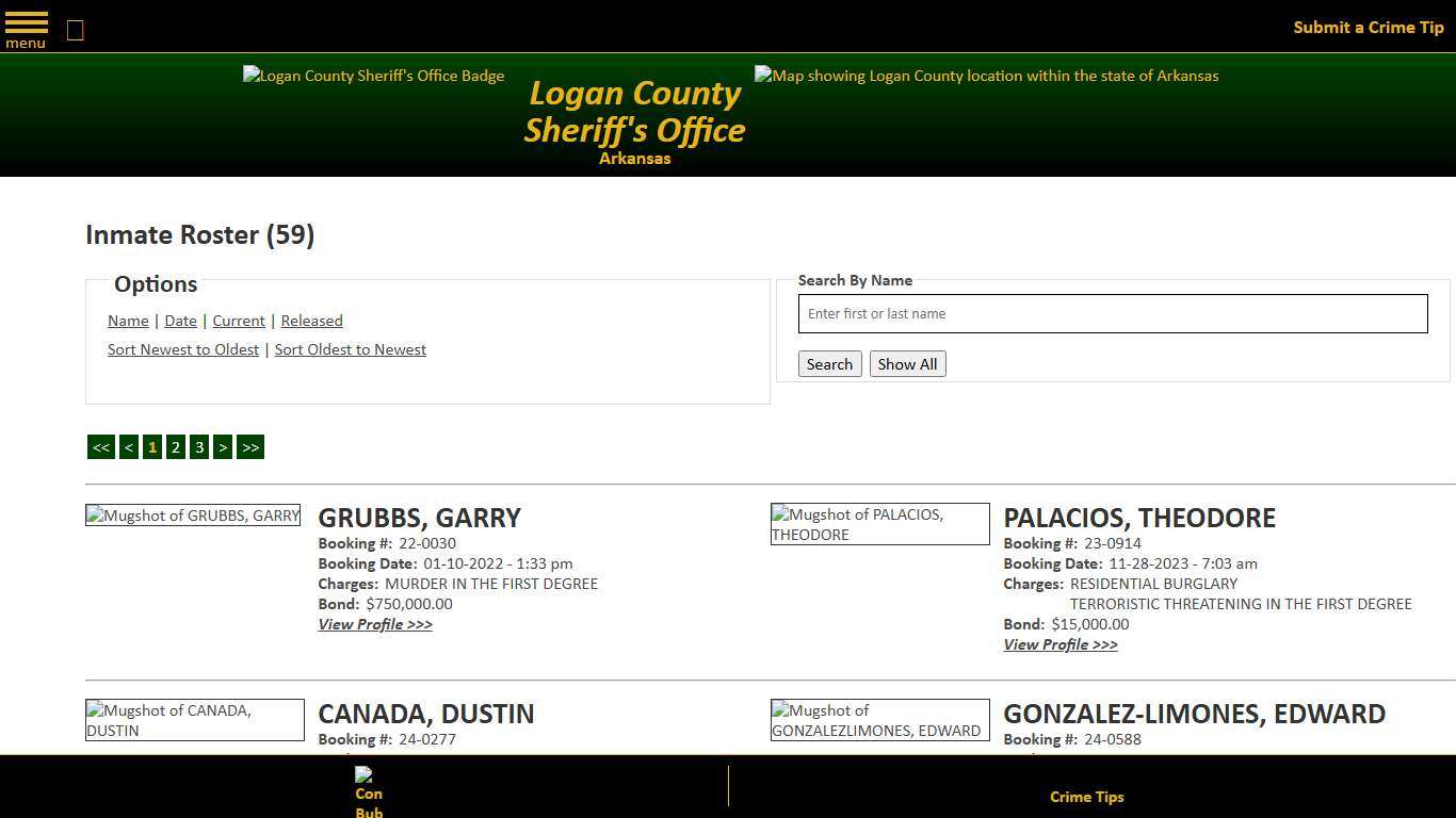 Inmate Roster - Current Inmates Booking Date Ascending - Logan County Sheriff's Office, Arkansas